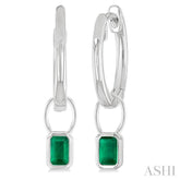 5x3 MM Bezel Set Emerald Precious Fashion Huggie Earrings in 14K White Gold